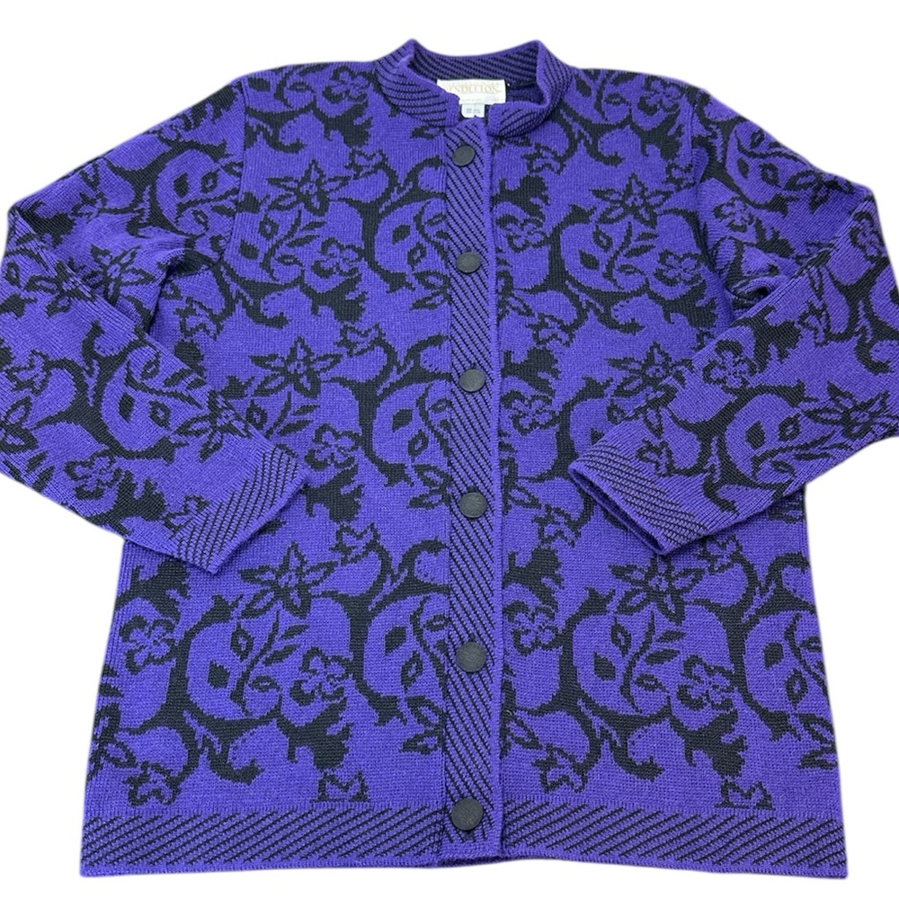 Pendleton Wool Blend Deep Purple Floral Pattern Button Sweater‎ Cardigan M